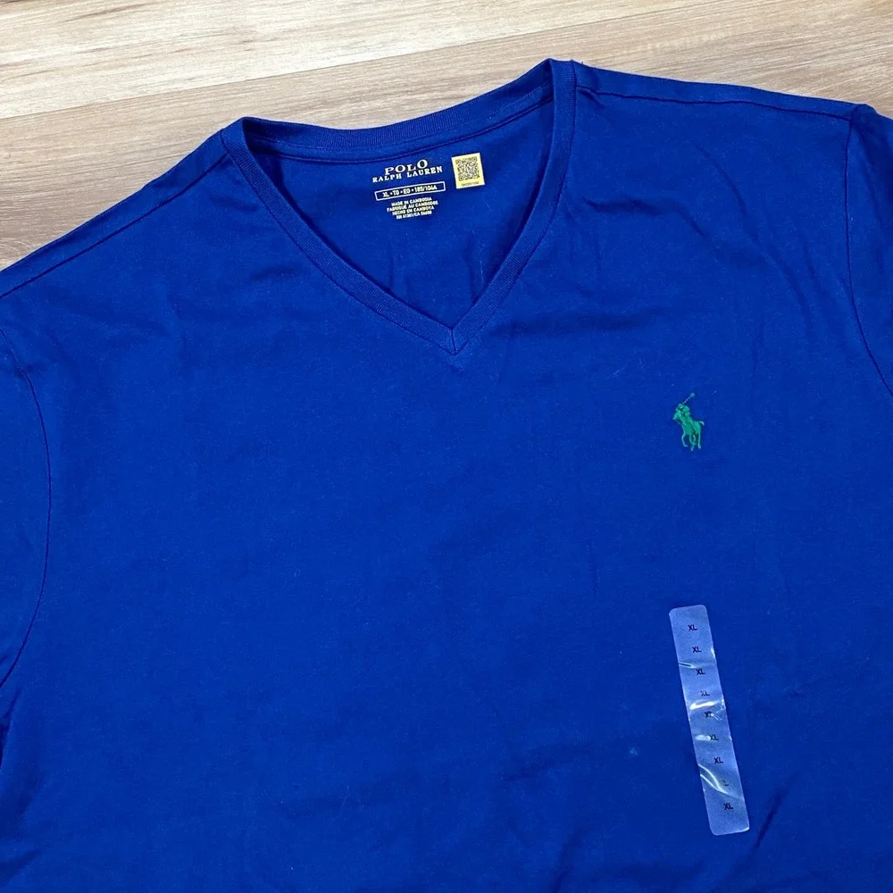 Polo Ralph Lauren V-Neck T-Shirt Men XL Classic Cotton Royal Blue Heritage